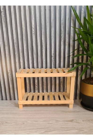 EGN Ahşap Dekoratif Doğal Ahşap 2'li Ayakkabılık, Raf,antre,balkon Düzenleyici - 3