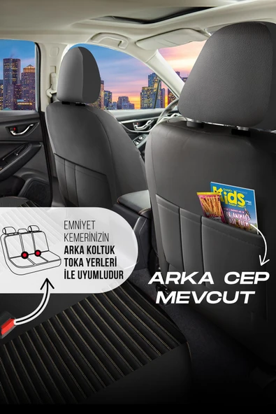 Ekru PANDA BOSTON SERİSİ VELUCANTRA KUMAŞ OTO KOLTUK KILIFI - TAM SET Universal - 5