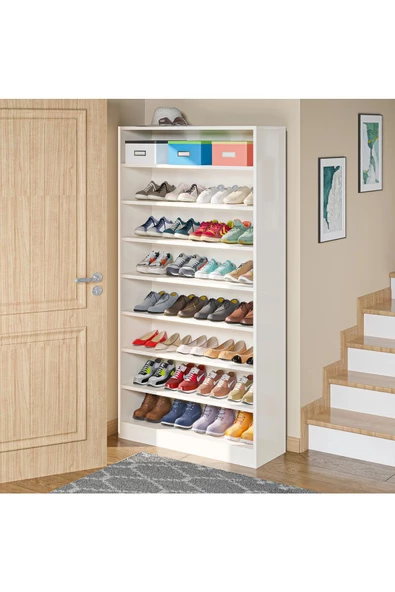 aden home senin evin senin dünyan Beyaz Ayakkabılık Rafı, 8 Raflı Mdf Ayakkabılık, Ayakkabı Standı, Geniş Raf, Çok Amaçlı Raf, Mayk02 - 4