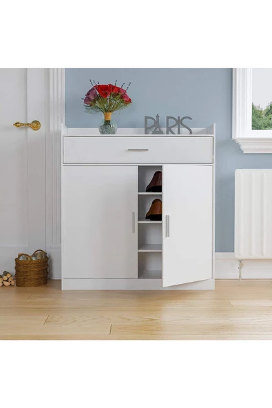 aden home senin evin senin dünyan %100 MDF Beyaz Ayakkabılık, Ayakkabı Dolabı, Kapaklı Ayakkabılık, Ahşap Ayakkabılık Rafı - 2