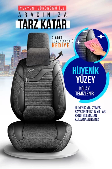 PANDA BOSTON SERİSİ KETEN KUMAŞ OTO KOLTUK KILIFI - TAM SET - 5