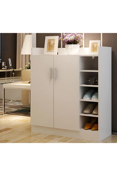 aden home senin evin senin dünyan Beyaz Kapaklı Ayakkabılık, Raflı Kapaklı, Mdf Ayakkabı Dolabı, Vestiyer Ayakkabılık - 4
