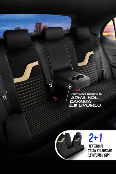 Ekru PANDA BOSTON SERİSİ VELUCANTRA KUMAŞ OTO KOLTUK KILIFI - TAM SET Universal - 3
