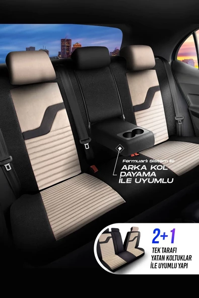 Ekru PANDA BOSTON SERİSİ VELUCANTRA KUMAŞ OTO KOLTUK KILIFI - TAM SET Universal - 3