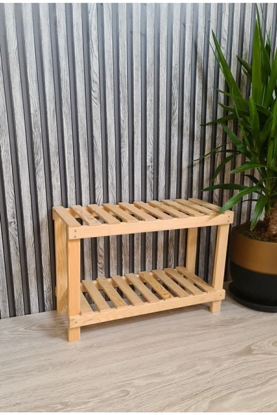 EGN Ahşap Dekoratif Doğal Ahşap 2'li Ayakkabılık, Raf,antre,balkon Düzenleyici - 2