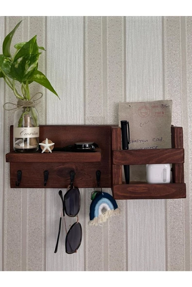 aden home senin evin senin dünyan Ahşap Anahtar Askısı, Duvara Monte Anahtarlık, Dekoratif Anahtar Askısı, Duvar Rafı, ANH49 - 3