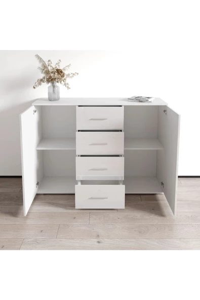 aden home senin evin senin dünyan Beyaz Dresuar, Çekmeceli Dresuar, Çekmeceli Dolap, Şifonyer, Çok Amaçlı Kapaklı Dolap, %100 MDF - 2