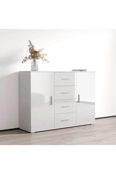 aden home senin evin senin dünyan Beyaz Dresuar, Çekmeceli Dresuar, Çekmeceli Dolap, Şifonyer, Çok Amaçlı Kapaklı Dolap, %100 MDF - 3