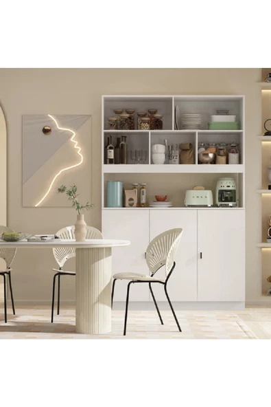 aden home senin evin senin dünyan Beyaz Hazır Mutfak Dolabı, Çok Amaçlı Mutfak Dolabı, Erzak Dolabı, MDF, 180x120cm, MDLP14 - 6
