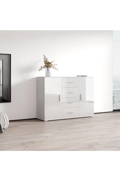 aden home senin evin senin dünyan Beyaz Dresuar, Çekmeceli Dresuar, Çekmeceli Dolap, Şifonyer, Çok Amaçlı Kapaklı Dolap, %100 MDF - 4