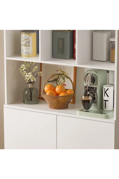aden home senin evin senin dünyan Beyaz Çok Amaçlı Dolap, Mutfak Dolabı, Kitaplık, %100 Mdf Dolap, Mdlp15 - 4
