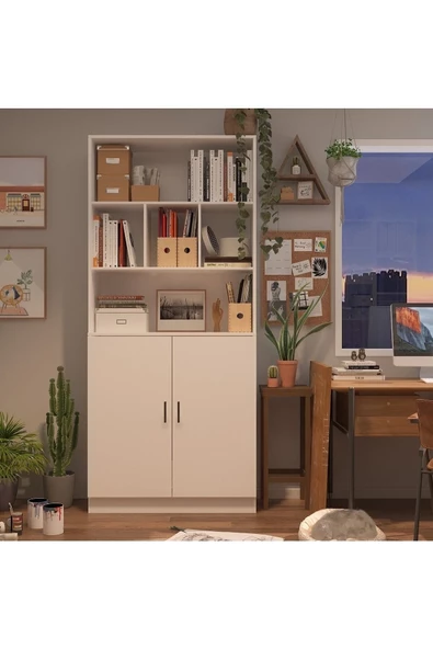 aden home senin evin senin dünyan Beyaz Çok Amaçlı Dolap, Mutfak Dolabı, Kitaplık, %100 Mdf Dolap, Mdlp15 - 2
