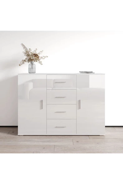 aden home senin evin senin dünyan Beyaz Dresuar, Çekmeceli Dresuar, Çekmeceli Dolap, Şifonyer, Çok Amaçlı Kapaklı Dolap, %100 MDF - 5