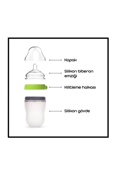 Comotomo Antikolik Silikon Biberon 2'li 150ml Yeşil - Yavaş Akışlı (0-3 AY) Yenidoğan - 6