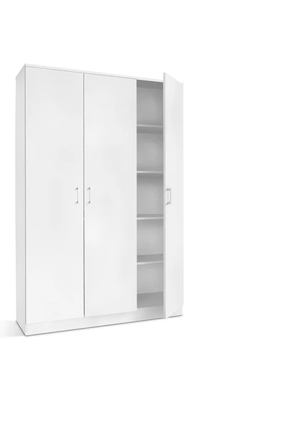 aden home senin evin senin dünyan 3 Kapaklı Gardırop, %100 MDF Beyaz Gardırop, Elbise Dolabı, Kapaklı Çekmeceli Beyaz Gardırop - 4