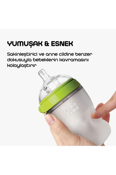 Comotomo Antikolik Silikon Biberon 2'li 150ml Yeşil - Yavaş Akışlı (0-3 AY) Yenidoğan - 5