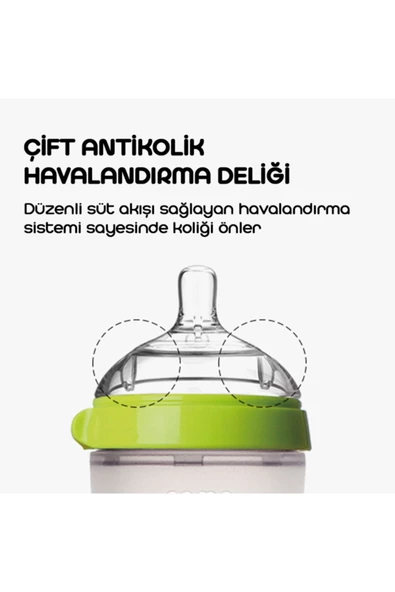 Comotomo Antikolik Silikon Biberon 2'li 150ml Yeşil - Yavaş Akışlı (0-3 AY) Yenidoğan - 3