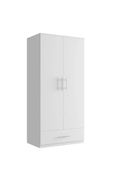 aden home senin evin senin dünyan Zenith 2 Kapaklı Çekmeceli Gardırop, Elbise Dolabı, %100 Beyaz Mdf - 4