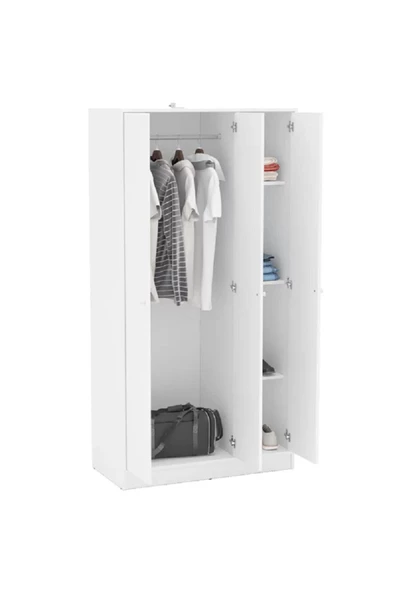 aden home senin evin senin dünyan Aria 3 Kapaklı 4 Raflı Gardırop, Elbise Dolabı, Çok Amaçlı Dolap, Mdf, M-grd02 - 3