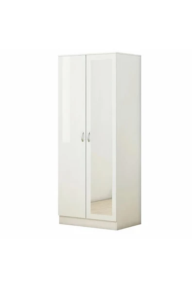 aden home senin evin senin dünyan 2 Kapaklı Aynalı Gardırop, %100 MDF Beyaz Gardırop, Elbise Dolabı, Kapaklı Çekmeceli Beyaz Gardırop - 4