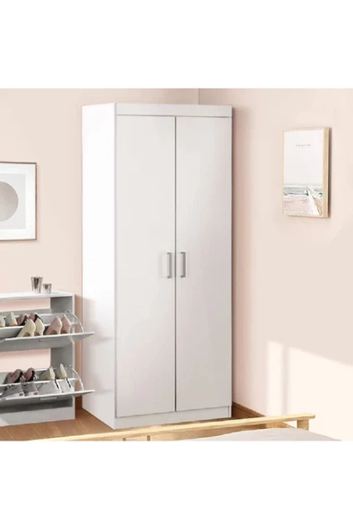 aden home senin evin senin dünyan 2 Kapaklı Beyaz Gardırop, %100 Mdf Gardırop, Elbise Dolabı - 4