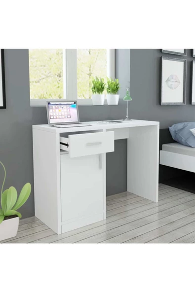 aden home senin evin senin dünyan %100 MDF Çalışma Masası, Bilgisayar Masası, Kitaplıklı Çalışma Masası, Beyaz Ders Çalışma Masası
