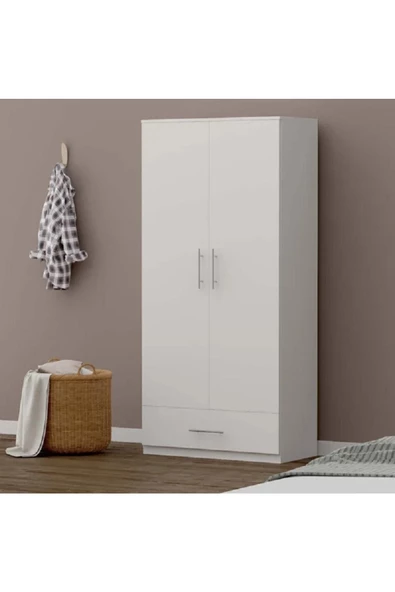 aden home senin evin senin dünyan Stella 2 Kapaklı Çekmeceli Gardırop, Elbise Dolabı, Mdf, M-grd06 - 3