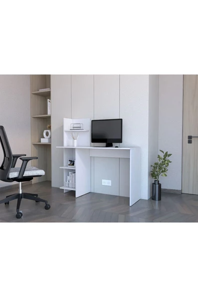 aden home senin evin senin dünyan %100 MDF Çalışma Masası, Bilgisayar Masası, Kitaplıklı Çalışma Masası, Beyaz Ders Çalışma Masası