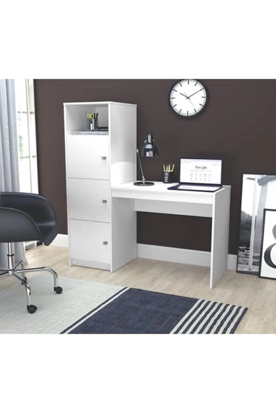 aden home senin evin senin dünyan %100 MDF Çalışma Masası, Bilgisayar Masası, Kitaplıklı Çalışma Masası, Beyaz Ders Çalışma Masası - 4