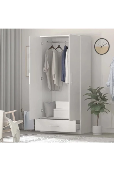 aden home senin evin senin dünyan Stella 2 Kapaklı Çekmeceli Gardırop, Elbise Dolabı, Mdf, M-grd06 - 5