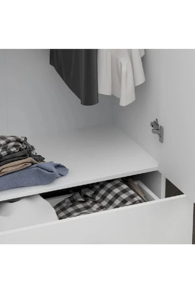 aden home senin evin senin dünyan 2 Kapaklı Çekmeceli Beyaz Gardırop, %100 Mdf Gardırop, Elbise Dolabı - 5