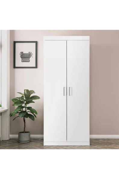 aden home senin evin senin dünyan 2 Kapaklı Beyaz Gardırop, %100 Mdf Gardırop, Elbise Dolabı - 7
