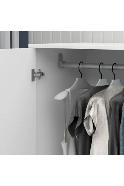 aden home senin evin senin dünyan 2 Kapaklı Çekmeceli Beyaz Gardırop, %100 Mdf Gardırop, Elbise Dolabı - 3