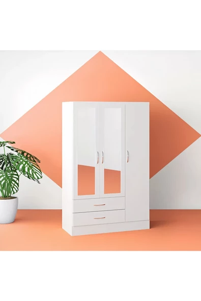 aden home senin evin senin dünyan 3 Kapaklı Aynalı Gardırop, %100 MDF Beyaz Gardırop, Elbise Dolabı, Kapaklı Çekmeceli Beyaz Gardırop - 3