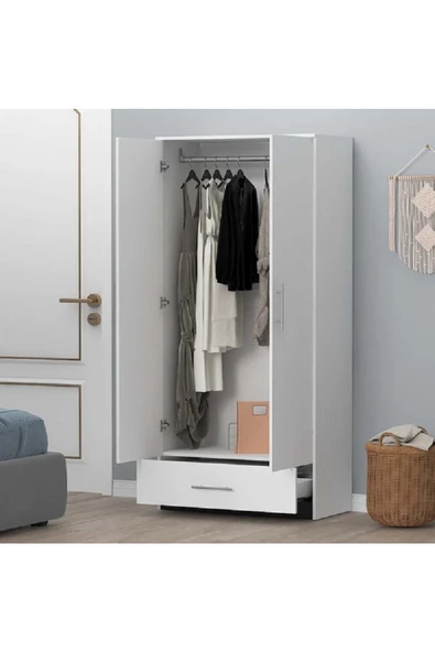 aden home senin evin senin dünyan Stella 2 Kapaklı Çekmeceli Gardırop, Elbise Dolabı, Mdf, M-grd06 - 7