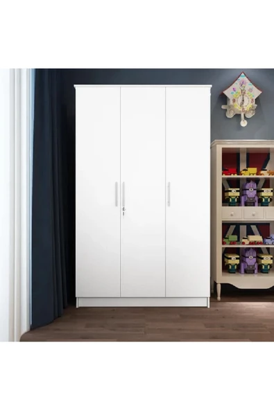 aden home senin evin senin dünyan 3 Kapaklı Raflı Beyaz Gardırop, %100 Mdf Gardırop, Elbise Dolabı - 2