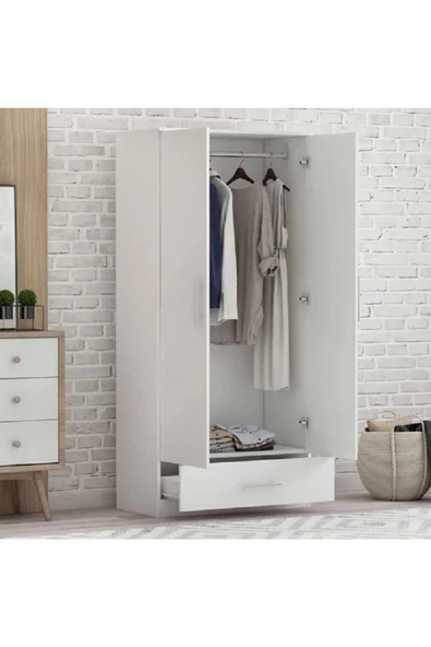 aden home senin evin senin dünyan Stella 2 Kapaklı Çekmeceli Gardırop, Elbise Dolabı, Mdf, M-grd06 - 2