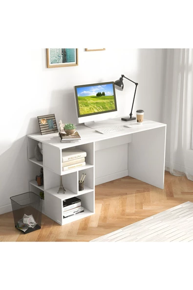 aden home senin evin senin dünyan Kitaplıklı Çalışma Masası, Makyaj Masası, Bilgisayar Masası, %100 Beyaz MDF Çalışma Masası, 120x55cm