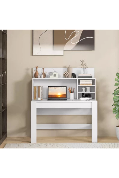 aden home senin evin senin dünyan Kitaplıklı Çalışma Masası, Bilgisayar Masası, %100 Beyaz MDF, Ofis Çalışma Masası, CM114