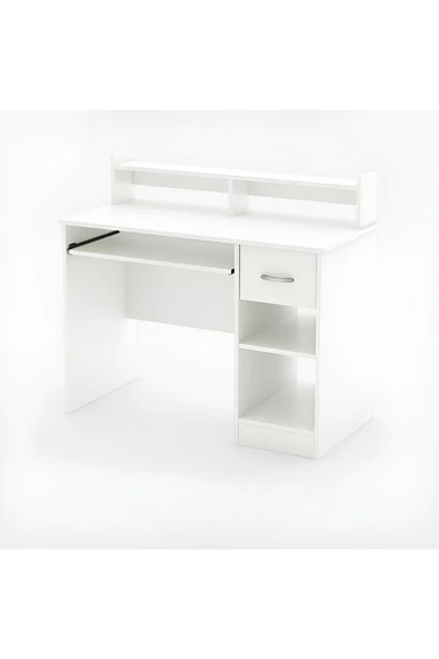 aden home senin evin senin dünyan Kitaplıklı Çalışma Masası, Bilgisayar Masası, %100 Beyaz MDF Çekmeceli Çalışma Masası CM102 - 3