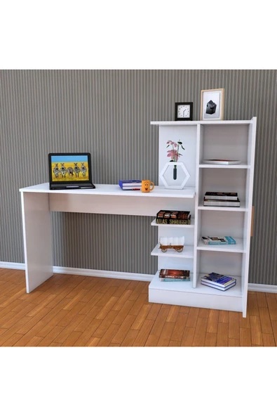 aden home senin evin senin dünyan Kitaplıklı Çalışma Masası, Bilgisayar Masası, %100 Beyaz MDF, Ofis Çalışma Masası, CM116
