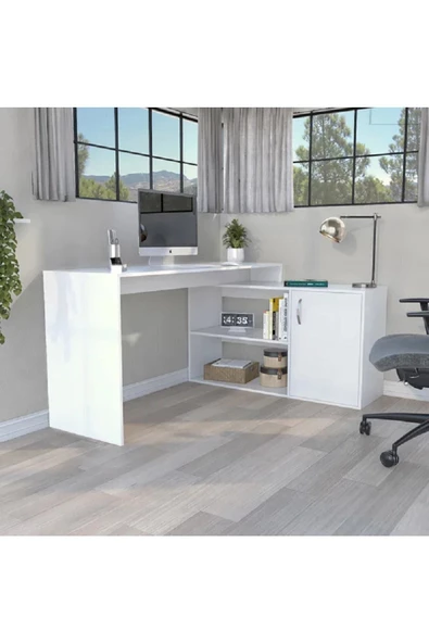 aden home senin evin senin dünyan Beyaz Çalışma Masası, Kitaplıklı Çalışma Masası, Ofis L Çalışma Masası, Ders Çalışma Masası - CM70 - 2