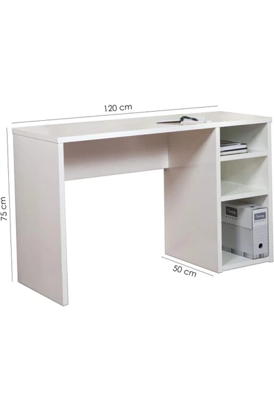 aden home senin evin senin dünyan Kitaplıklı Çalışma Masası, Bilgisayar Masası, %100 Beyaz MDF Ofis Çalışma Masası CM107 - 4
