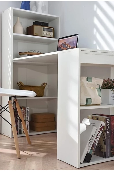 aden home senin evin senin dünyan %100 Mdf Kitaplıklı Çalışma Masası, Beyaz Çalışma Masası, Ders Çalışma Masası - 2