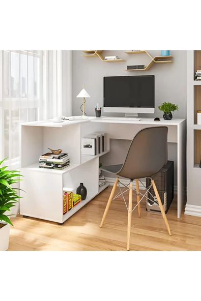 aden home senin evin senin dünyan Kitaplıklı Çalışma Masası, Bilgisayar Masası, %100 Beyaz MDF Ofis Çalışma Masası CM108