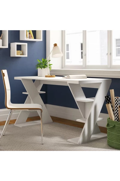 aden home senin evin senin dünyan %100 MDF Çalışma Masası, Bilgisayar Masası, Kitaplıklı Çalışma Masası, Beyaz Ders Çalışma Masası