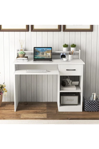 aden home senin evin senin dünyan %100 MDF Çalışma Masası, Bilgisayar Masası, Kitaplıklı Çalışma Masası, Beyaz Ders Çalışma Masası
