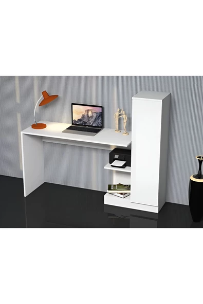 aden home senin evin senin dünyan Beyaz Kitaplıklı Çalışma Masası, Mdf Çalışma Masası, Bilgisayar Masası, Ofis Çalışma Masası - 3