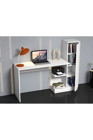 aden home senin evin senin dünyan Beyaz Kitaplıklı Çalışma Masası, Mdf Çalışma Masası, Bilgisayar Masası, Ofis Çalışma Masası - 2