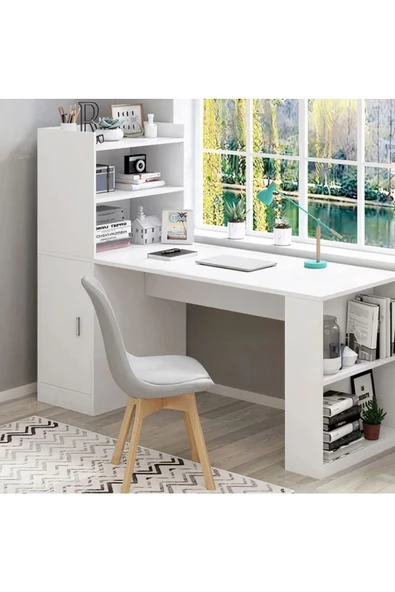 aden home senin evin senin dünyan Mdf Kitaplıklı Çalışma Masası, Bilgisayar Masası, Beyaz Çalışma Masası, Dolaplı Çalışma Masası